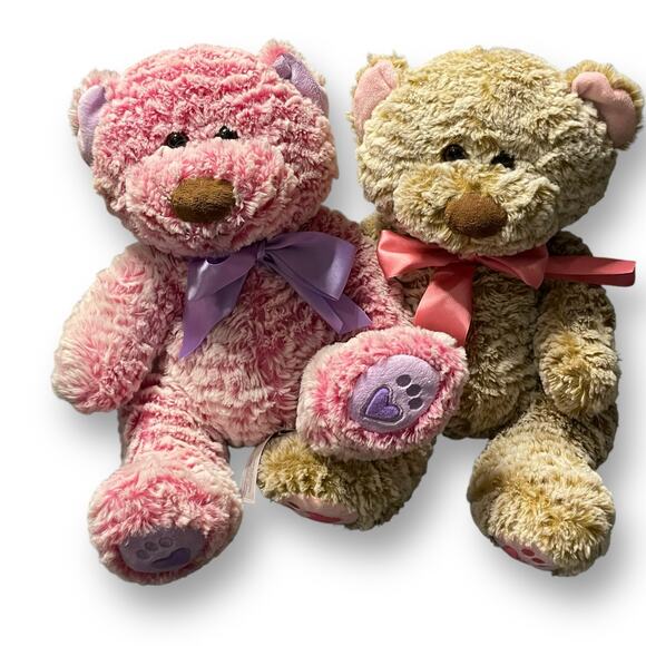 Animal Adventure Teddy Bear Plush Stuffed Animal 12" Ribbons Nursery Twins Lot 2 - Picture 2 of 14